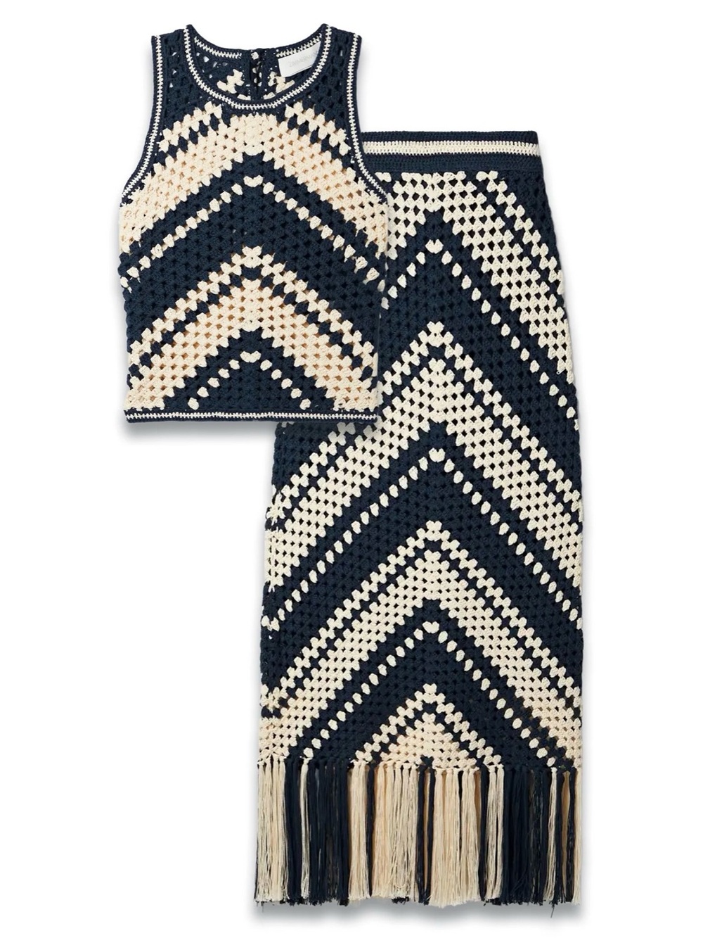 Crochet Chevron Fringe Maxi Skirt & Tank Set size XL